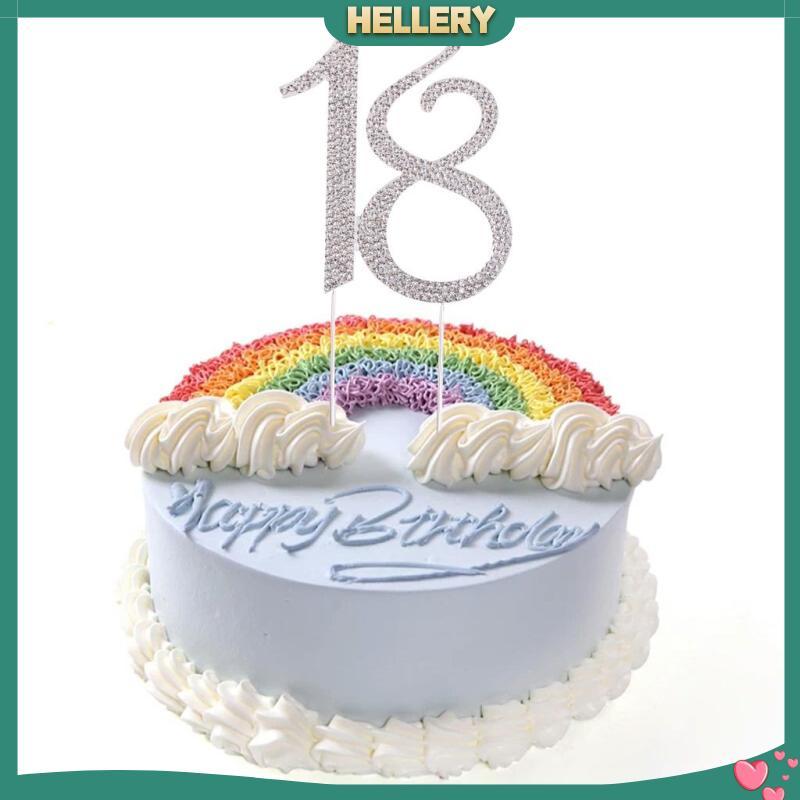 [HelleryTH] Crystal Rhinestone 18th Cake Topper Anniversary Birthday Party Decor Silver