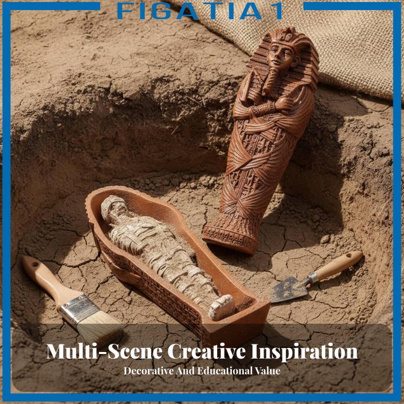 [figatia1] 2 ชิ้น Nile Valley Mummy Figurine ชุดเรซิ่นหัตถกรรม Nile Valley Sarcophagus พร้อม Mummy ป