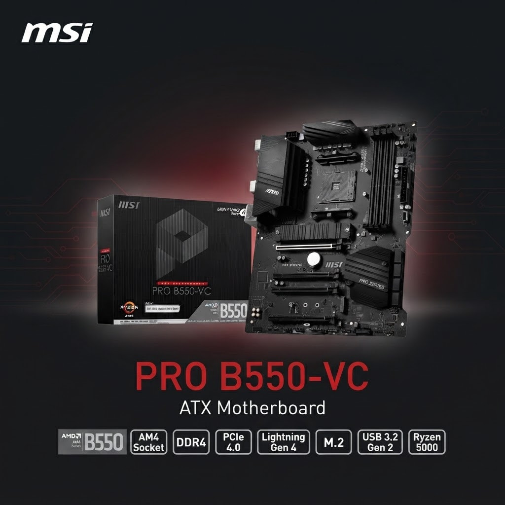 MSI PRO B550-VC ProSeries ATX Motherboard AMD AM4 Ryzen 5000 DDR4 PCIe 4.0 M.2 USB 3.2 Gen 2