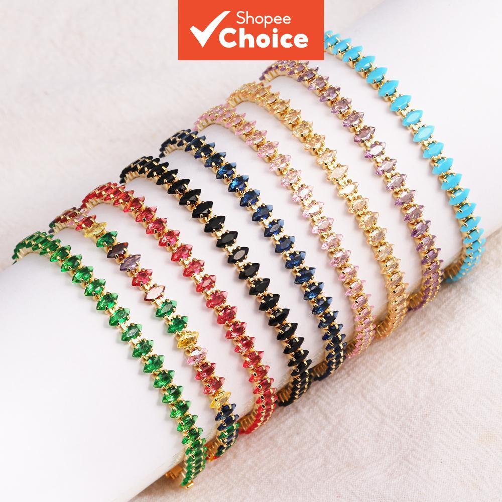 สร้อยข้อมือเทนนิสเพทายสีสันสดใสสําหรับผู้หญิงสีเงินหรูหราสีรุ้งคริสตัล2.5*5มิลลิเมตรเครื่องประดับมือโซ่