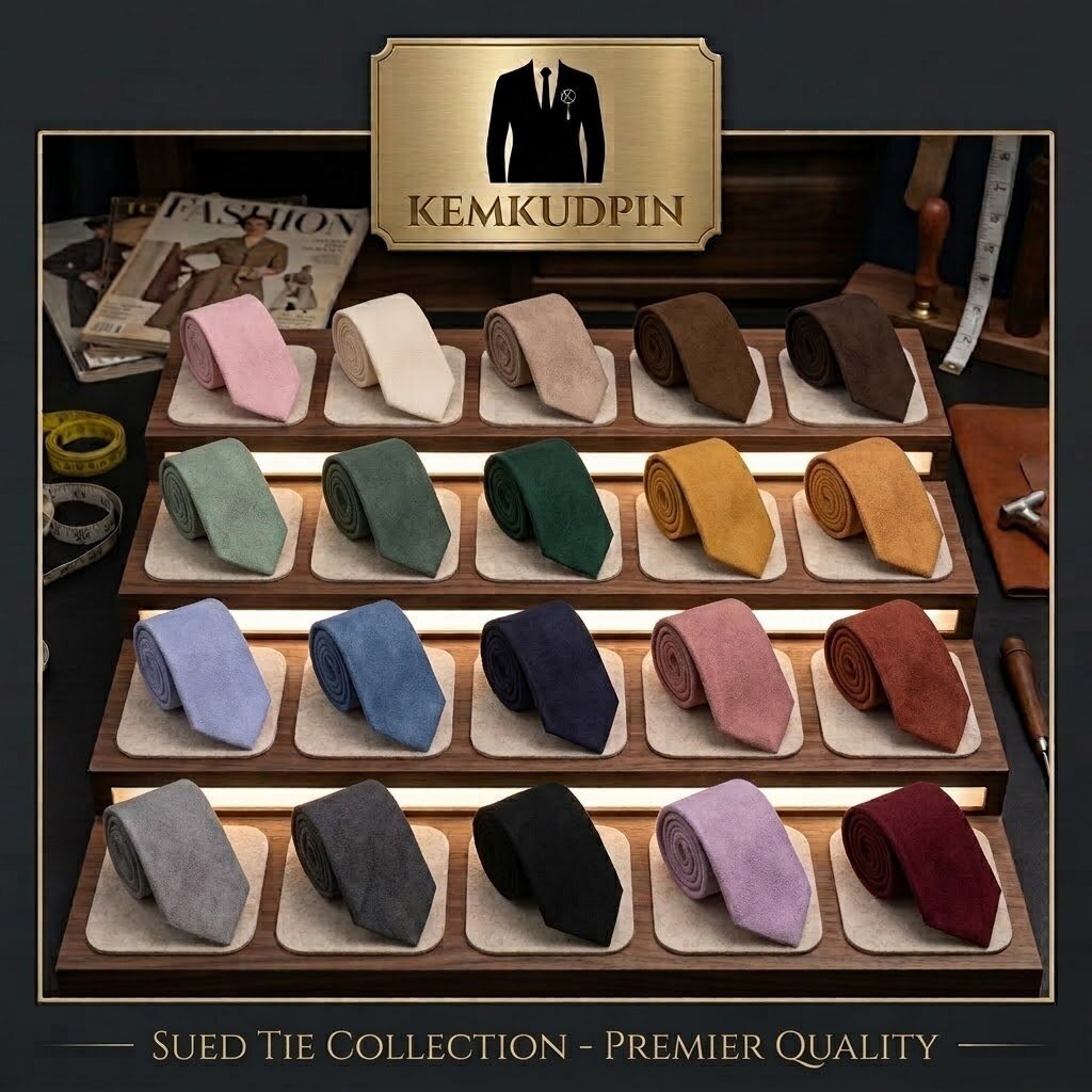 พร้อมส่ง Necktie เนคไทด์ ผ้า sued สีพื้น