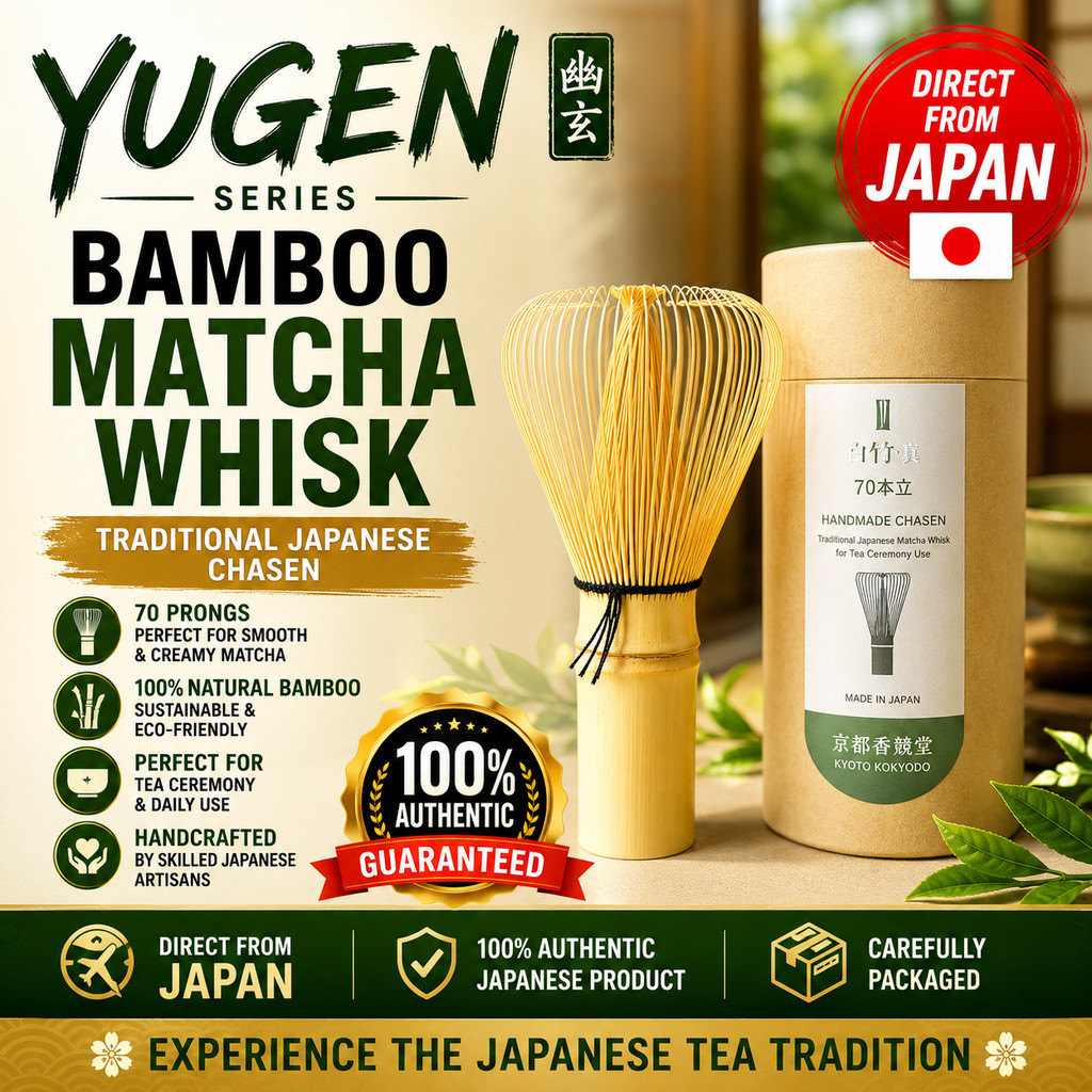 Yugen Series Chasen (Matcha Whisk) - Handmade in Japan, 70 Prong, Black or White Bamboo, Compatible 