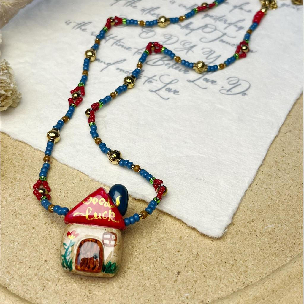 Elf Design Handmade verb สร้อยคอบ้านขนาดเล็กหญิง Niche Feel Clavicle Chain ขายร้อน 3yy Original