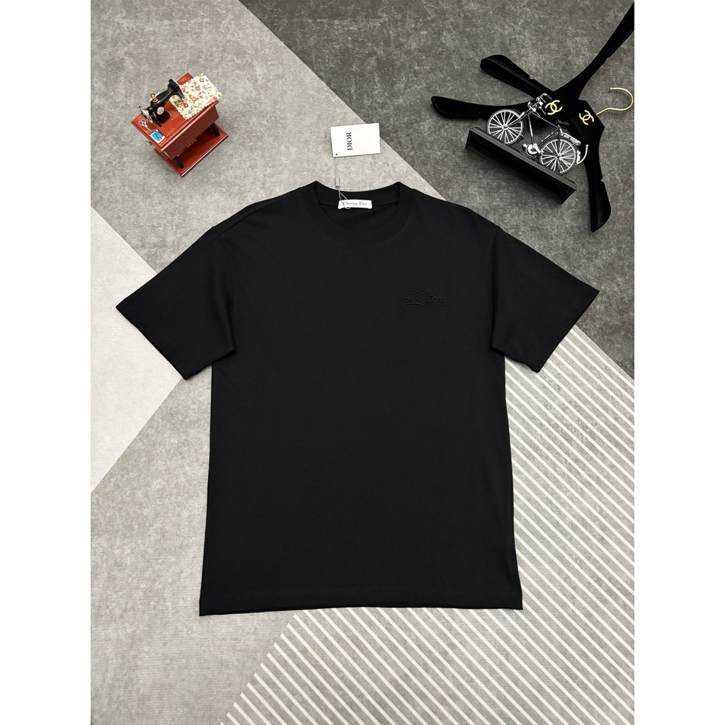 DIOR/DIOR/2026 คลาสสิกรอบคอแขนสั้นเสื้อยืดผู้ชายผู้หญิงสไตล์ Raglan แขนเรียบง่ายหรูหรา Contrast สี B