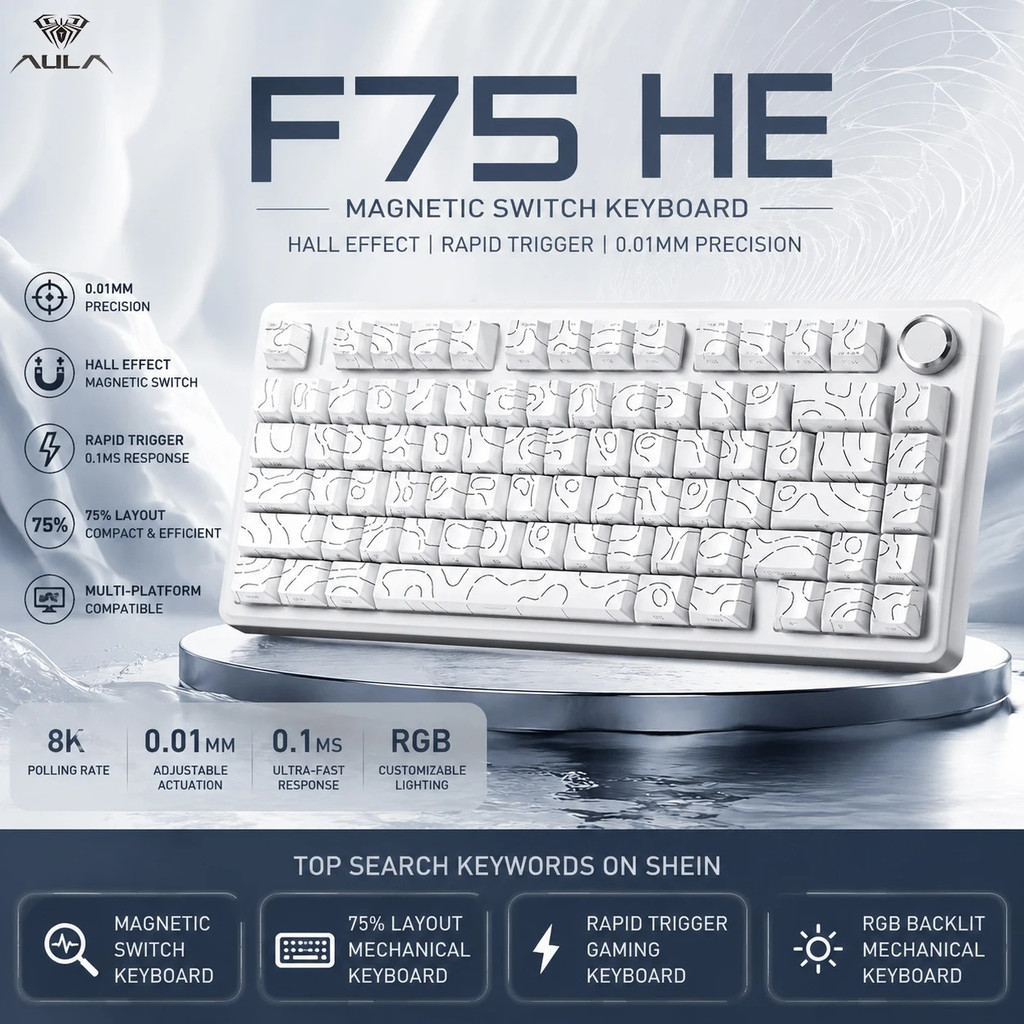 Aula F75 HE Mechanical Keyboard Tri-mode Magnetic Switch Hall Effect RGB PBT Esports Mechanical Keyb