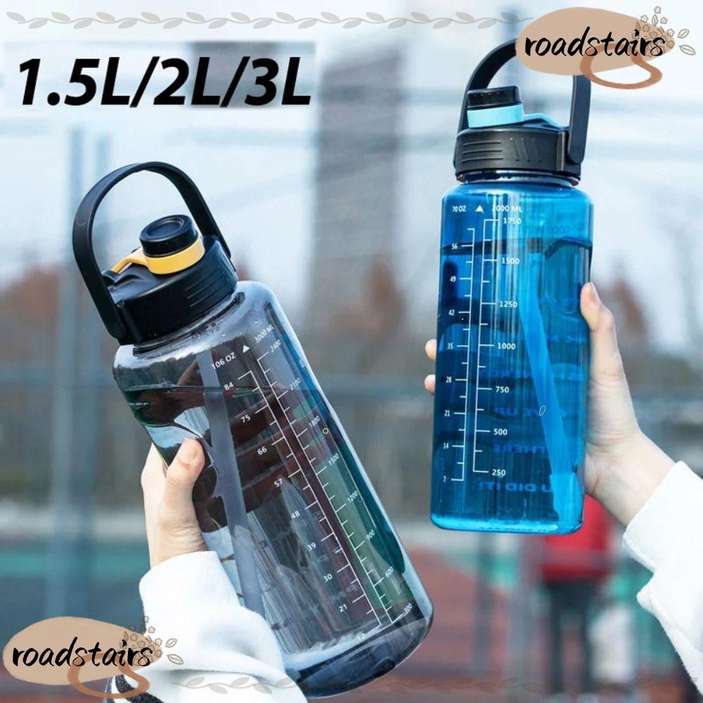 ROADSTAIRS Drink Bottle, with Time Marker 1.5L/2L/3L Sports Water Bottle, Large Capacity Lightproof 