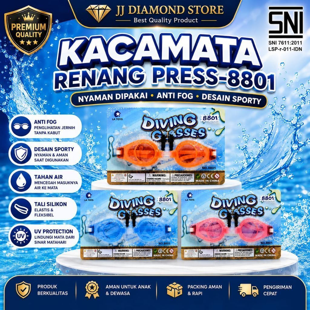 MATA PRESS GOGGLES SWIMMING - 8801 SNI / COLORFUL CHILDRENS SWIMMING GOGGLES