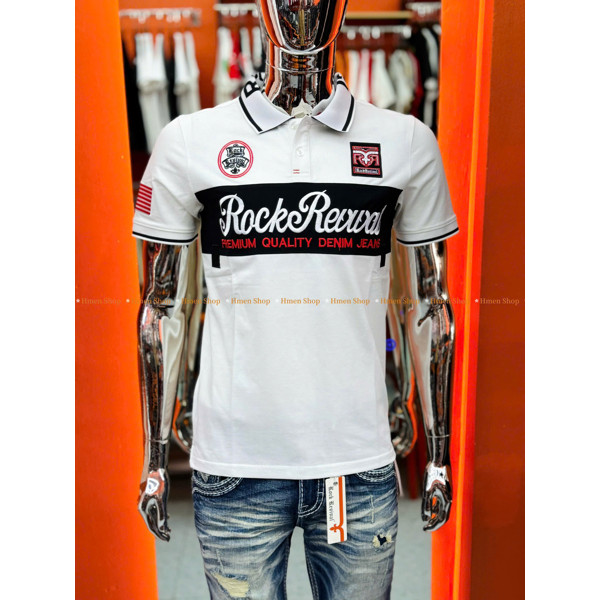RR-P03 เสื้อโปโลผู้ชาย White Rock ลายปักเต็ม ผ้าฝ้ายยืด 2 ทิศทาง แบบมาตรฐาน ViP