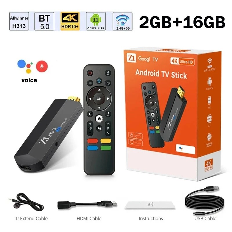 Z1 TV Stick Android 11 Allwinner H313 Quad Core 2GB 16GB HDMI 2.0 4K HDR 4G 5G WiFi BT5.0 กล่องสมาร์