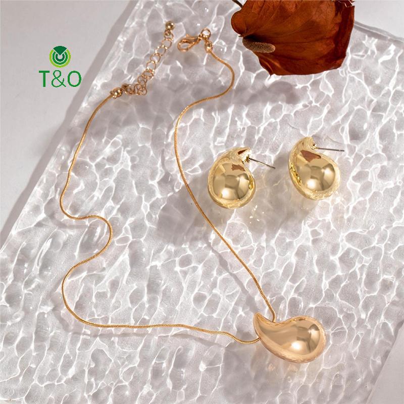 T&O 3 ชิ้น Vintage Water Drop รูปร่างชุดเครื่องประดับ Teardrop จี้ Nelace ต่างหูชุดสําหรับของขวัญผู้
