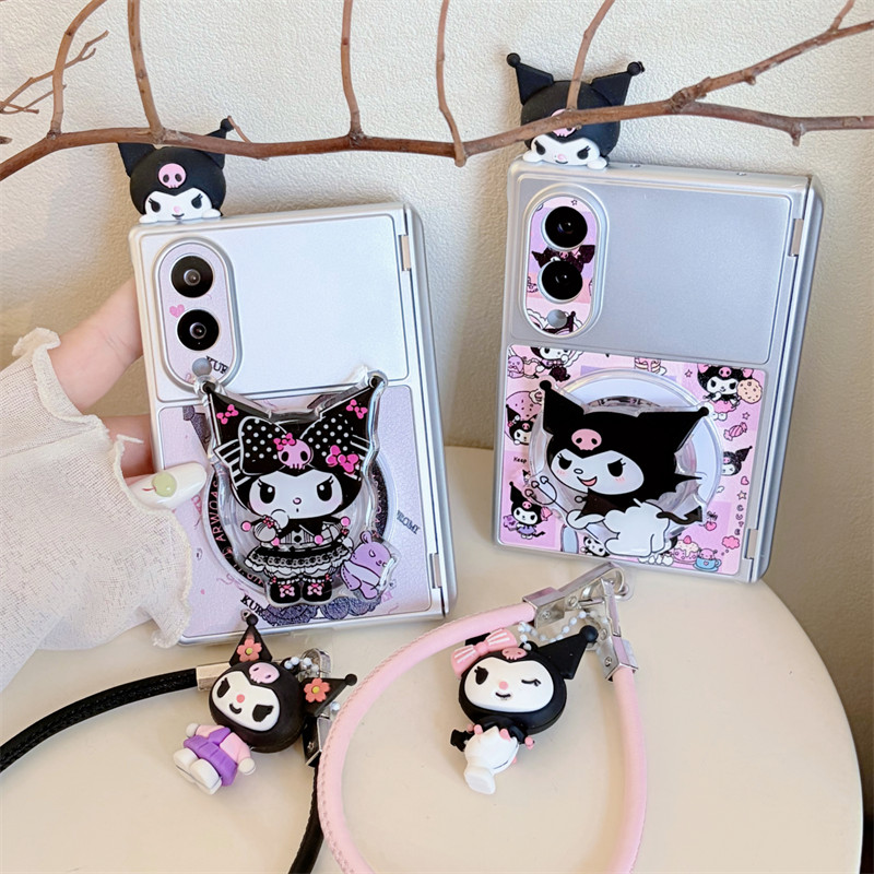 Kuromi Magnetic Dual Axis Bracket สร้อยข้อมือเคสโทรศัพท์สําหรับ Samsung Galaxy Z พับ 8 Ultra ฝาครอบบ