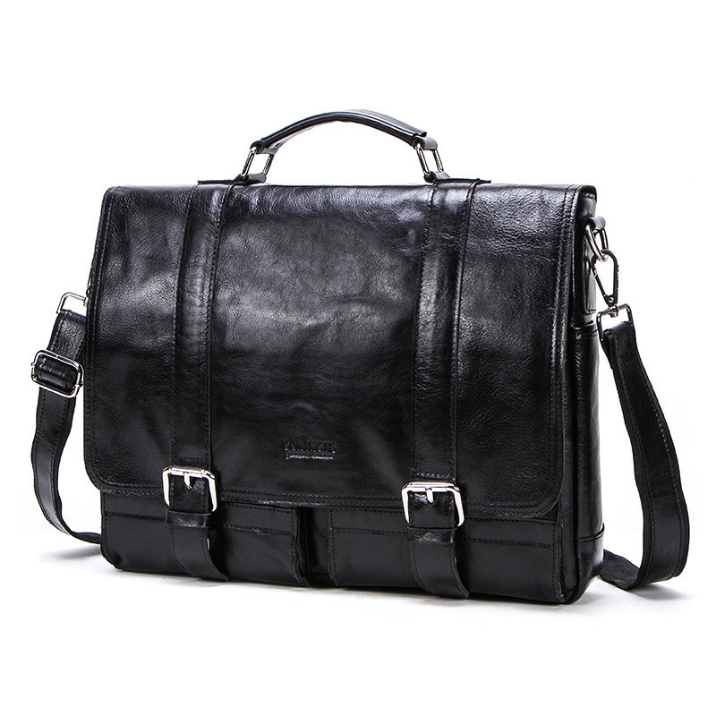 Black Angel Leather Casual Mens Portable Business Briefcase Large Capacity Mens Oblique Span กระเป๋า