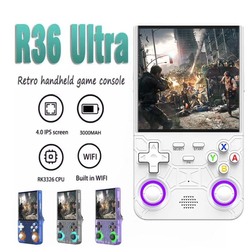 R36 Ultra Handheld Retro คอนโซลวิดีโอเกมหน้าจอ IPS 128GB Preloaded เกมเครื่องเล่นกระเป๋าแบบพกพาพร้อม
