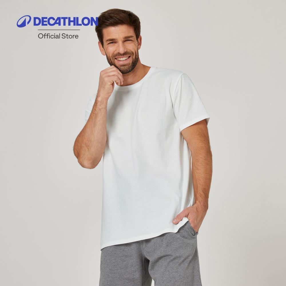 Decathlon Men'S Sport T-Shirt เสื้อยืดผู้ชายผ้าฝ้าย 100% สำหรับใส่ออกกำลังกาย รุ่น Sportee - White