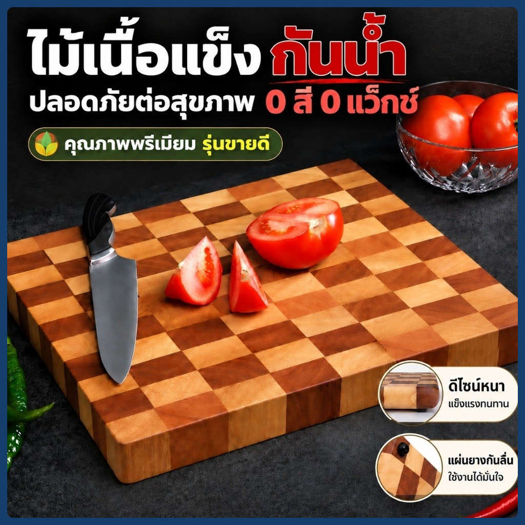 🔥พร้อมส่ง🔥เขียงไม้มะเกลือ กันแบคทีเรียและรา เขียงไม้ แข็งแรง ทนทาน