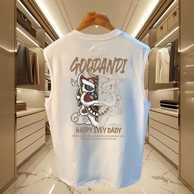 2025 NEW 20252024 Summer New Men's Vest Trendy Brand Slim Fit Round Neck Trendy Printed Tank Top Spo