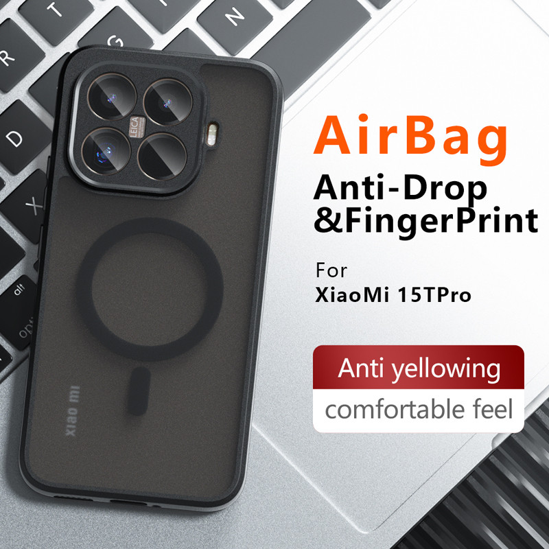 สําหรับ Xiaomi 15T, 15T Pro กรณี ELVEV Anti-drop ถุงลมนิรภัย TPU Hard PC Matte ผิว-รู้สึกดูดฝาครอบโทรศัพท์