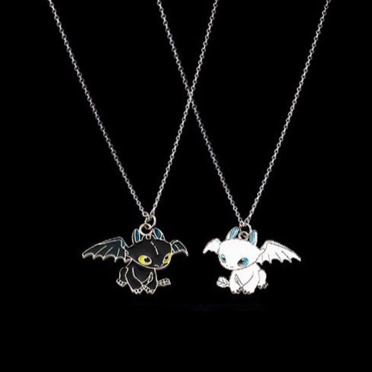 สร้อยคอมังกรสีขาวดำ จี้มังกรลายการ์ตูนน่ารักๆ สร้อยคู่รัก พร้อมส่งจากไทย