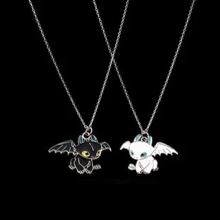 สร้อยคอมังกรสีขาวดำ จี้มังกรลายการ์ตูนน่ารักๆ สร้อยคู่รัก พร้อมส่งจากไทย