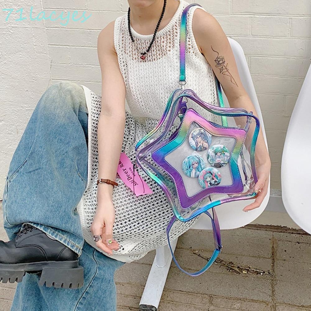 LACYES Transparent Star Ita Bag, ความจุขนาดใหญ่ Y2K 2 in 1 Five-Pointed Star Bag, แฟชั่น Creative La