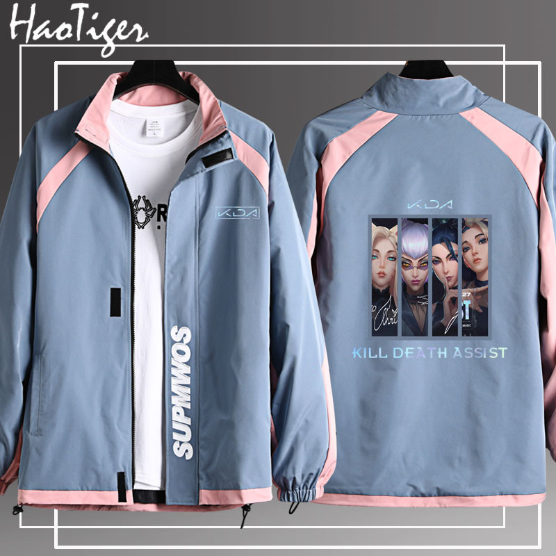 แจ็คเก็ต KDA Girl Group จากเกม LOL สำหรับผู้ชายและผู้หญิง ออกแบบโดย Arikasa, Akali และ Evelyn ลายพิม