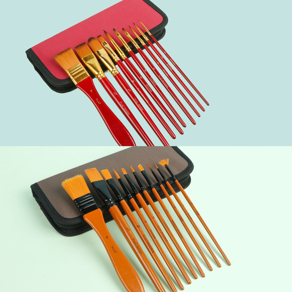 ชุดพู่กันไนลอน 10 ชิ้น สำหรับสีน้ำ สีน้ำมัน และสีอะครีลิก เหมาะสำหรับนักเรียนและจิตรกร - รูปที่ 2