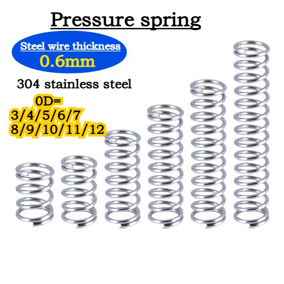 304 สปริงอัดสแตนเลส d0.6mm * OD3-12mm แรงดันแรง สปริงคืน สปริงอัด สปริงป้องกันความเมื่อยล้าGZ-MB