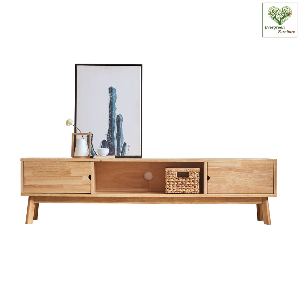 Evergreen Furniture ชั้นวางทีวีไม้ยางพาราแท้ทั้งตัว ตู้วางทีวี ชั้นวางทีวีมินิมอล TV G-1840