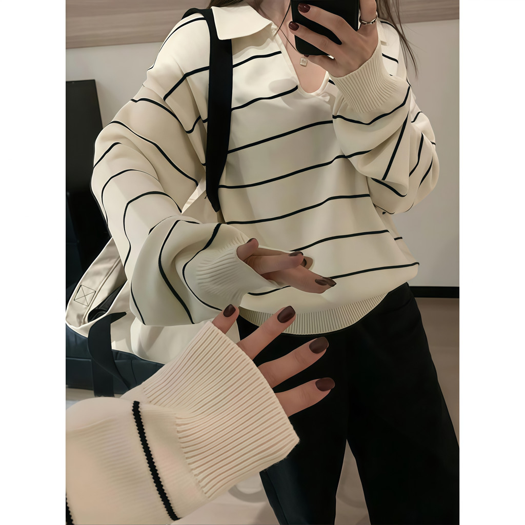 เสื้อกันหนาวสำหรับฤดูใบไม้ร่วง แบบถักลายแขนยาวสำหรับผู้หญิง 251016