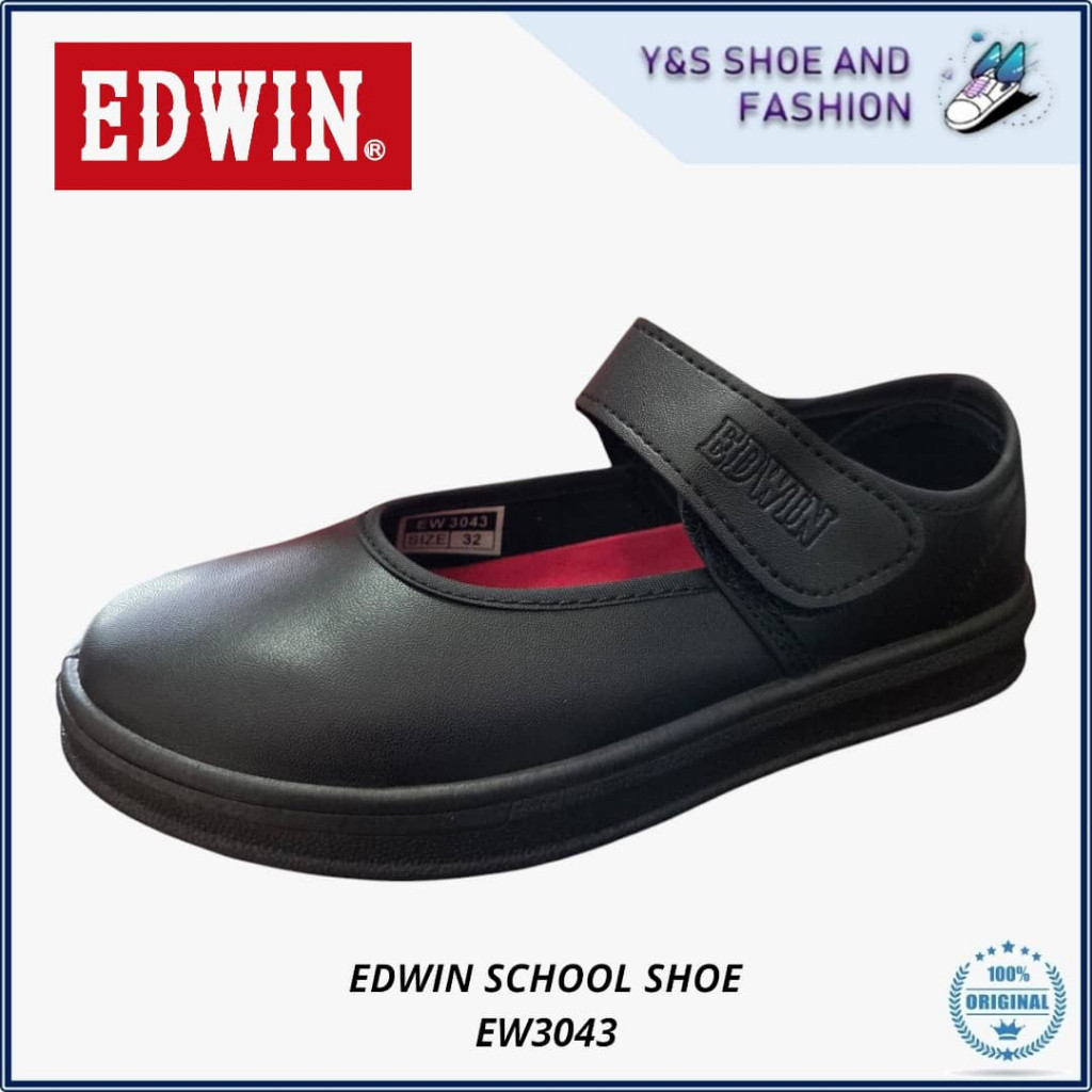 EDWIN PRIMORY SECONDARY BLACK GIRLS PU SCHOOL รองเท้า KASUT SEKOLAH EDWIN EW3043