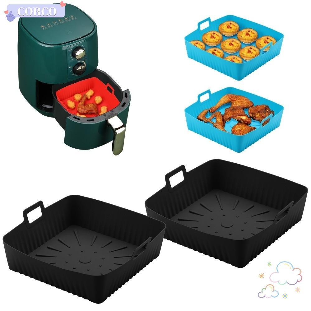 ถาดอบ CORCO ขนาดใหญ่ 9" พร้อมที่จับ Air Fryer Liners แบบพกพานํากลับมาใช้ใหม่ทนความร้อนซิลิโคน Air Fr