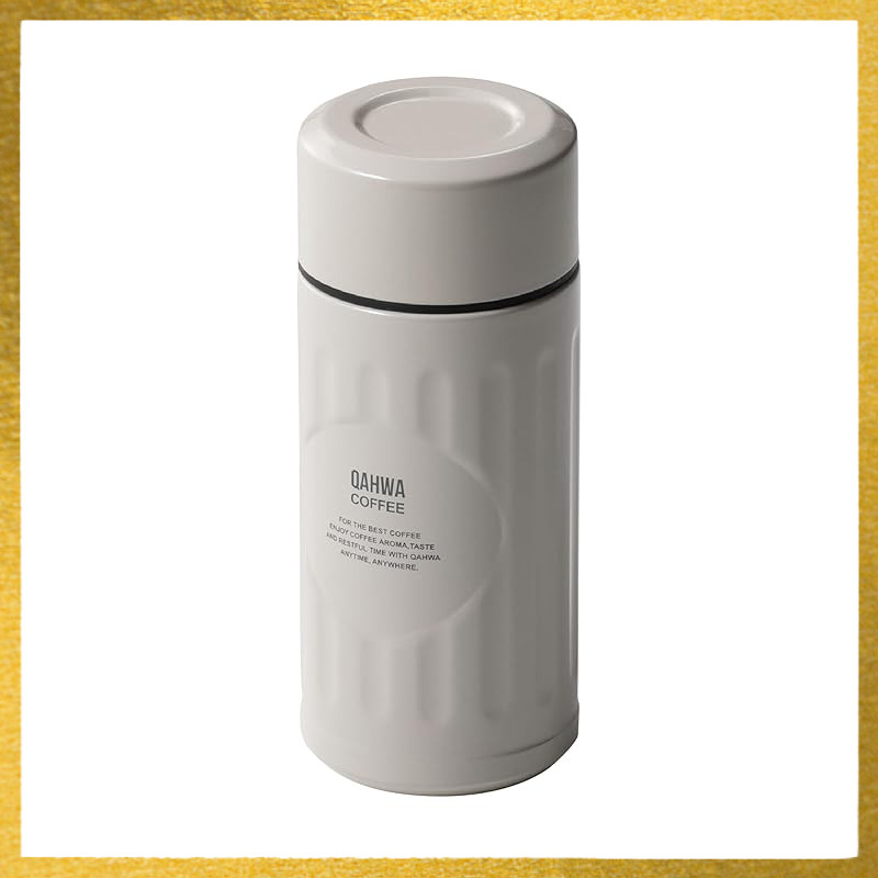 QAHWA Coffee Bottle Mini - 200ml, Ivory & Greige, Double-Walled Vacuum Insulation, Teflon-Coated Int