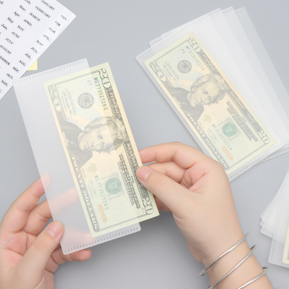 US Dollar ธนบัตรซองจดหมายกระเป๋า Non-Hole Building Book Refill 6 Index Frosted PP ธนบัตรคลิป US Doll