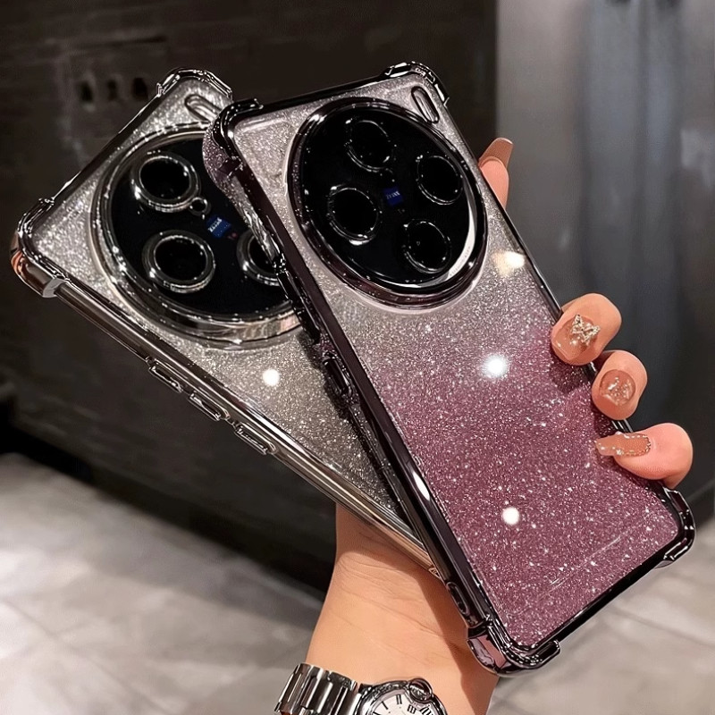 สําหรับ VIVO X300 Pro AirBag ซิลิโคนกันกระแทกชุบ Glitter สําหรับ X300 X300Pro Soft TPU เลนส์ฟิล์มฝาครอบป้องกัน