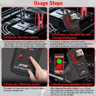 【สินค้าสปอตของไทย】12V & 24V Universal Car Motor Truck Relay Tester 4Pin 5Pin ยานยนต์รีเลย์เครื่องมือวินิจฉัยพร้อมคลิป LED ไฟแสดงสถานะ JFIND JF107