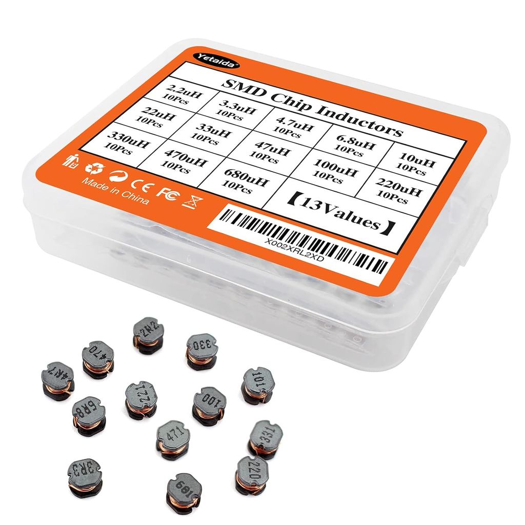 130pcs 13 ค่า Inductor Kit 2.2UH-680UH, SMD Power Inductor Assortment Kit, CD54 Wire Wound Chip ตัวเ
