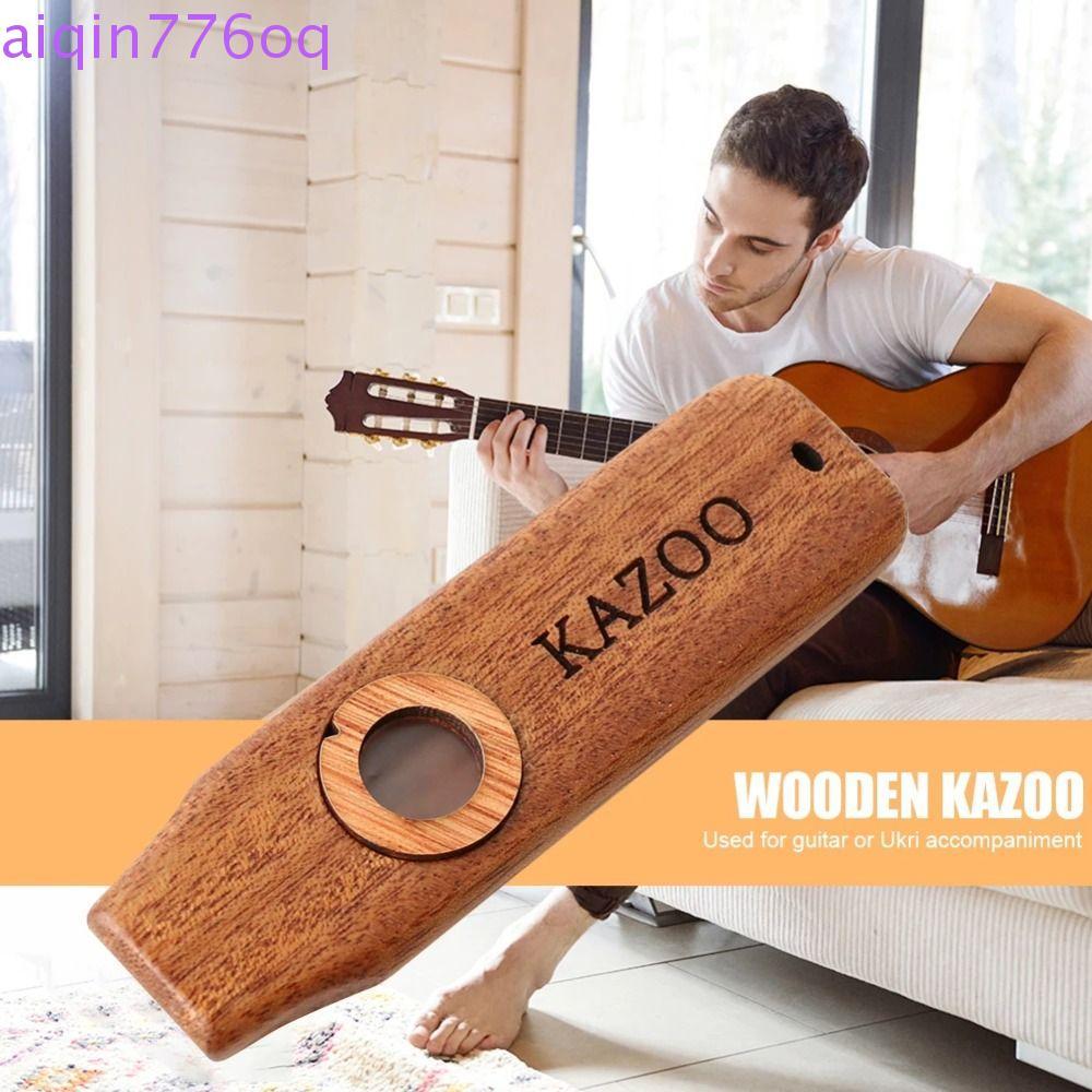 AIQINOQ ไม้ Kazoo ไม้พร้อมเชือกเส้นเล็ก น้ําหนักเบารองรับ Kazoo, เครื่องดนตรีรองรับเพลงเรียนรู้ได้อย