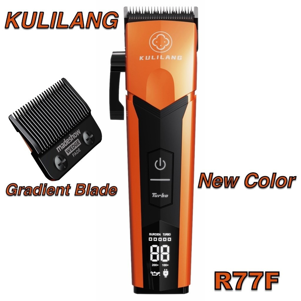 HULIANG R77F ปัตตาเลี่ยนผมไฟฟ้ามืออาชีพสีใหม่ 7200RPM Gradient Fade Trimmer ใบมีดตัดผม