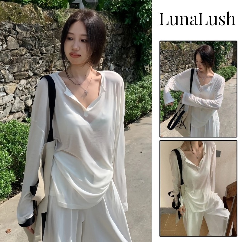 LunaLush เสื้อแขนยาว คอวี สไตล์เกาหลี ดีเทลซีทรู บางเบา ใส่ง่ายสบาย "FY2088"