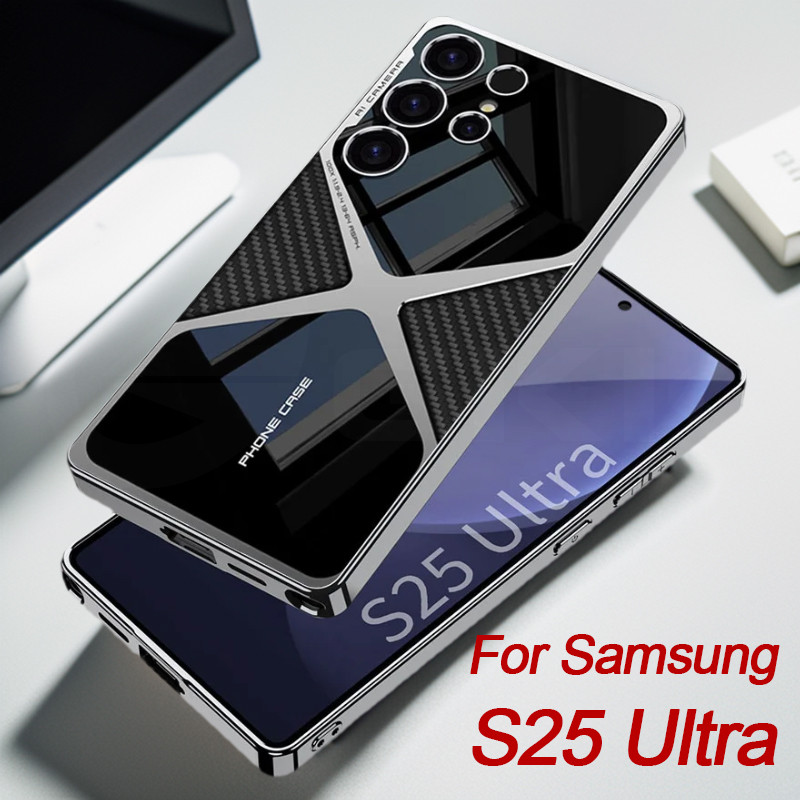 LUKEN LUKEN หนังชุบสําหรับ Samsung Galaxy S25 S24 S23 Ultra กล้องป้องกันขอบนุ่มสําหรับ Galaxy S25Ult