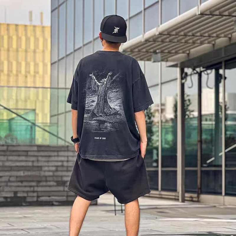 FEAR OF GOD FOG Joint UNION High Street Vintage Retro Distressed American Street Wear เสื้อยืดแขนสั้