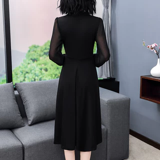 ชุดเดรสสไตล์ใหม่ฤดูใบไม้ผลิฤดูใบไม้ร่วงแขนยาวSlim-fit Slimmerดูสีดําอารมณ์Ladyแม่สไตล์ขนาดใหญ่ความงาม