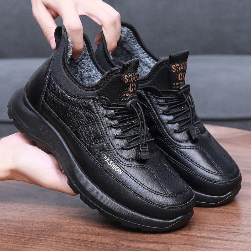 H HKH8 รองเท้าผ้าฝ้ายผู้ชายฤดูหนาวเก่าปักกิ่งรองเท้าผ้าขนแกะ Warm Dad รองเท้าหนา Soled Anti-Slip กลา