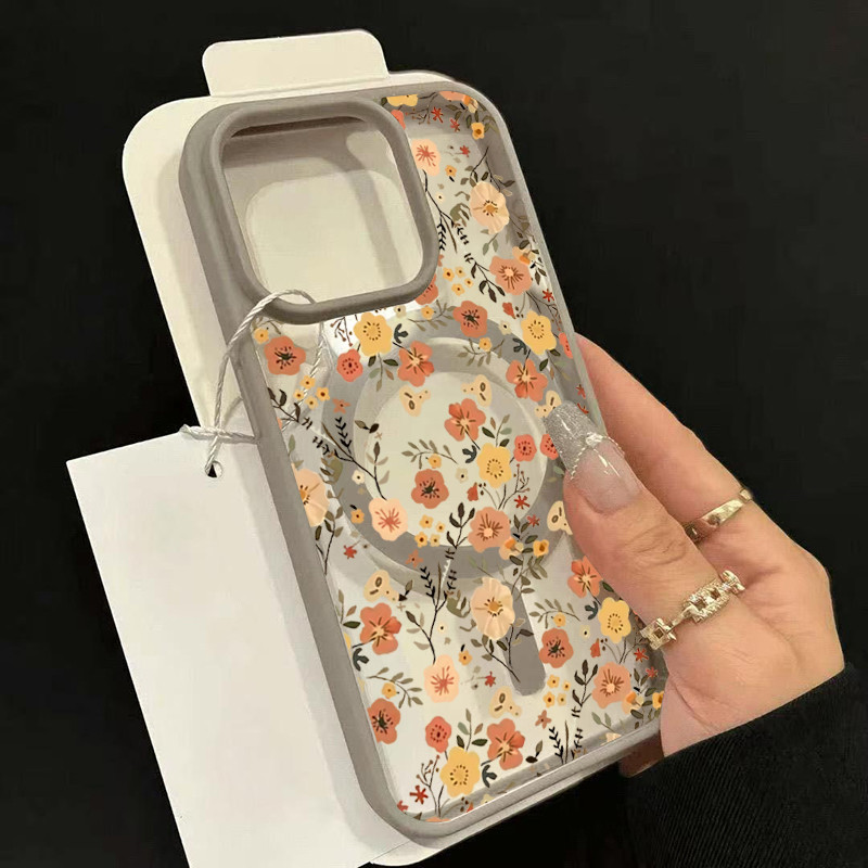 หน้าจอดอกไม้แม่เหล็กเคสโทรศัพท์สําหรับ iPhone 17 16 15 14 13 12 11 Pro Max Plus 17 AIR 16E Matte โปร่งใสแม่เหล็กกันกระแทกป้องกันโทรศัพท์มือถือฝาครอบ