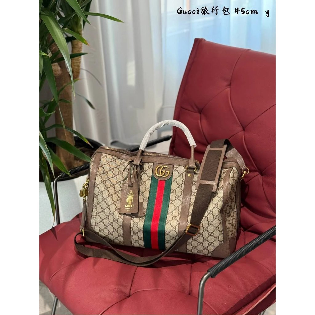 GUCCI GUCCI Classic Red Green Stripe Color Matching Peter Pan Must-have Travel Must-have Gym Bag 5RF