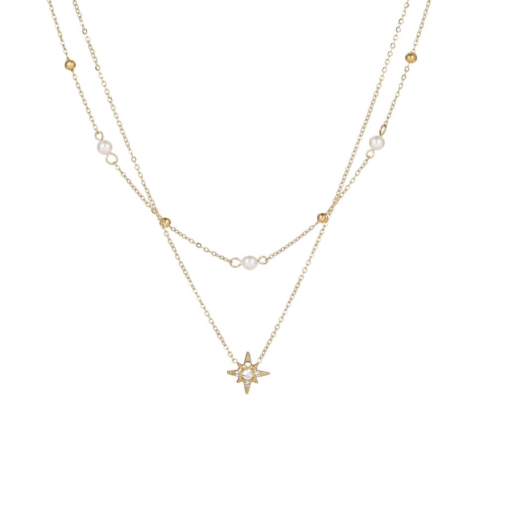 Northie pearl necklace ‘𝑀𝑜𝑜𝑛𝑙𝑖𝑡 𝑔𝑙𝑜𝑤 𝑐𝑜𝑙𝑙𝑒𝑐𝑡𝑖𝑜𝑛’ สร้อยคอดาวไข่มุก2เลเยอร์ | @trophies.co