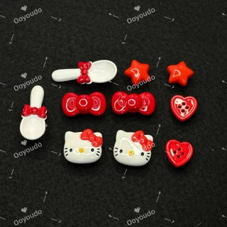 ชุดปุ่มแมวสีแดง KT สำหรับตกแต่งรองเท้าและของใช้ DIY แบบชิค!
