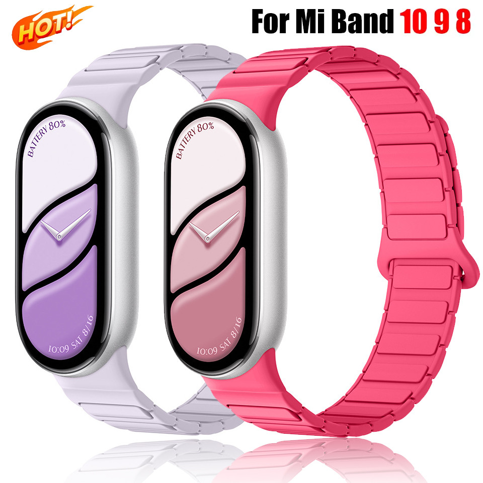 ห่วงแม่เหล็ก Wirstband สําหรับ Mi Band 10 สายซิลิโคนกีฬานาฬิกาสําหรับ Xiaomi Mi Band 10 9 8 NFC Band สร้อยข้อมืออุปกรณ์เสริม