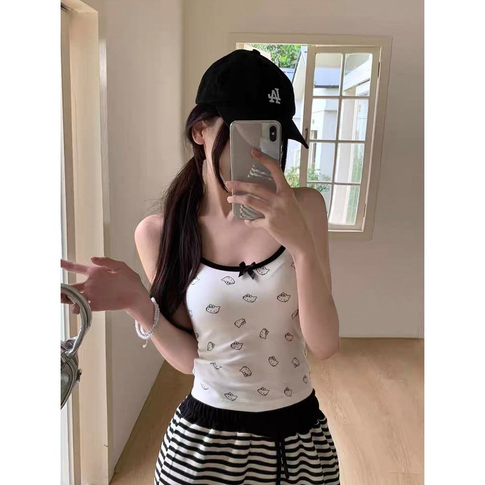 'พร้อมส่ง'🔥 Kitty เสื้อสายเดี่ยว ดีเทลลายแมวน่ารักฟรีไซส์มีฟองน้ำในตัว บางเบา ระบายได้ดี สุดฮิต FY3702 - รูปที่ 6