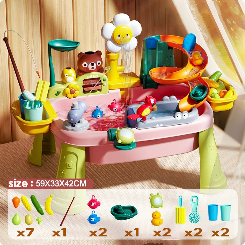 สนุกดีนี่⭐ของเล่นเด็ก ชุดของเล่นโต๊ะชายหาด Beach Toy Water table for Kid ฟังก์ชันหลากหลาย ระบบน้ำหมุนเวียนอัตโนมัติ